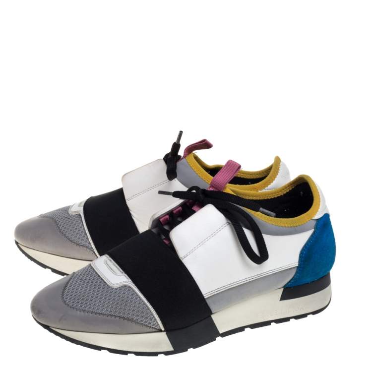 Pre Owned Balenciaga Multicolor Leather and Mesh Race Runner Sneakers Size 38