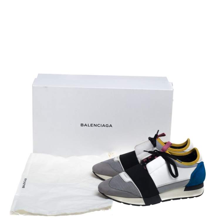 Pre Owned Balenciaga Multicolor Leather and Mesh Race Runner Sneakers Size 38