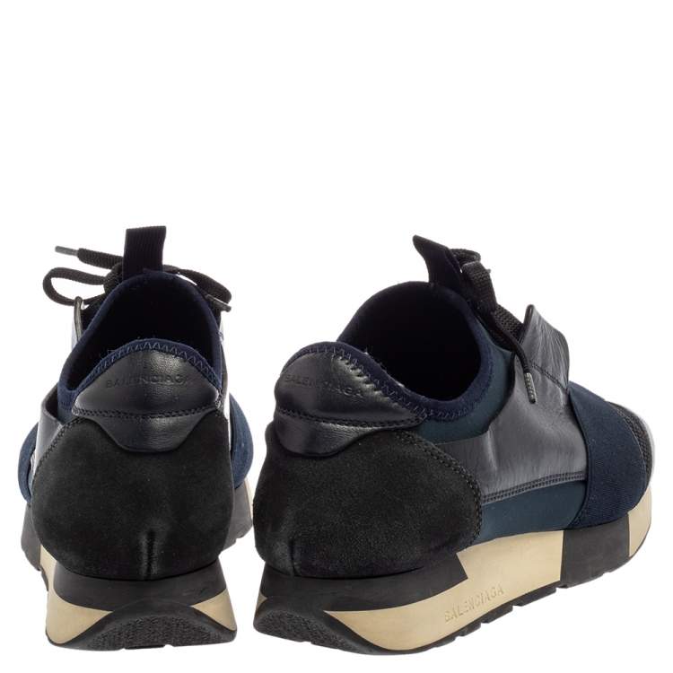Pre Owned Balenciaga Blue/Black Mesh And Suede Leather Race Runner Low Top Sneakers Size 37