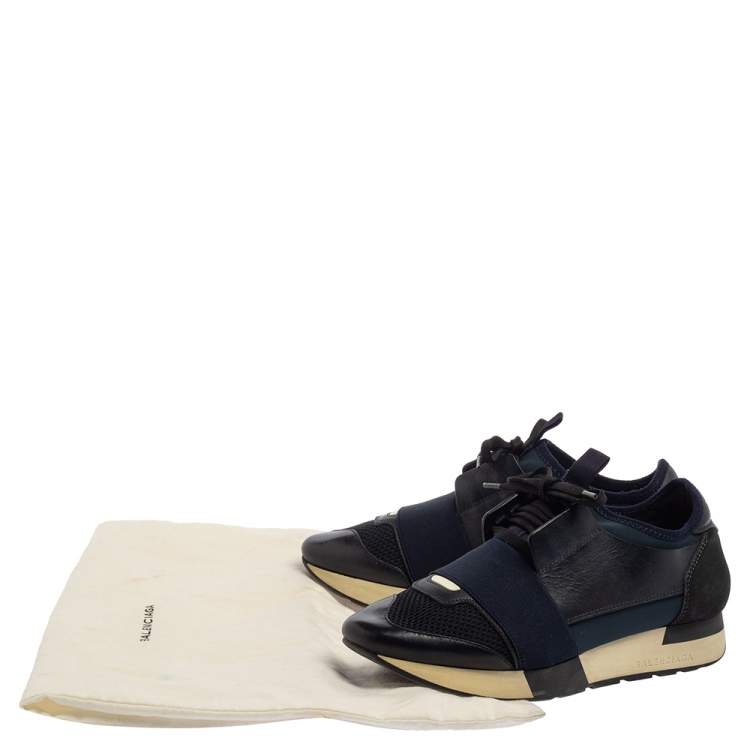Pre Owned Balenciaga Blue/Black Mesh And Suede Leather Race Runner Low Top Sneakers Size 37