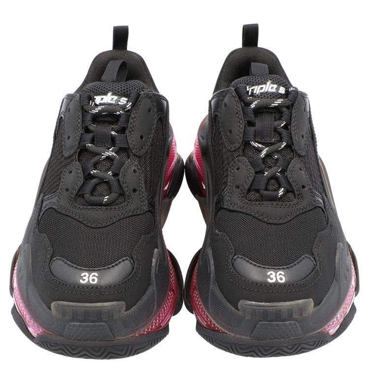 Pre Owned Balenciaga Black/Pink Triple S Clear Sole Sneakers Size 39