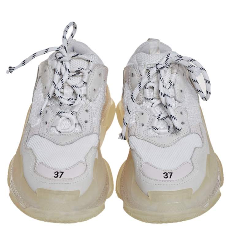 Pre Owned Balenciaga Grey Mesh And Leather Triple S Clear Sole Sneakers Size 37