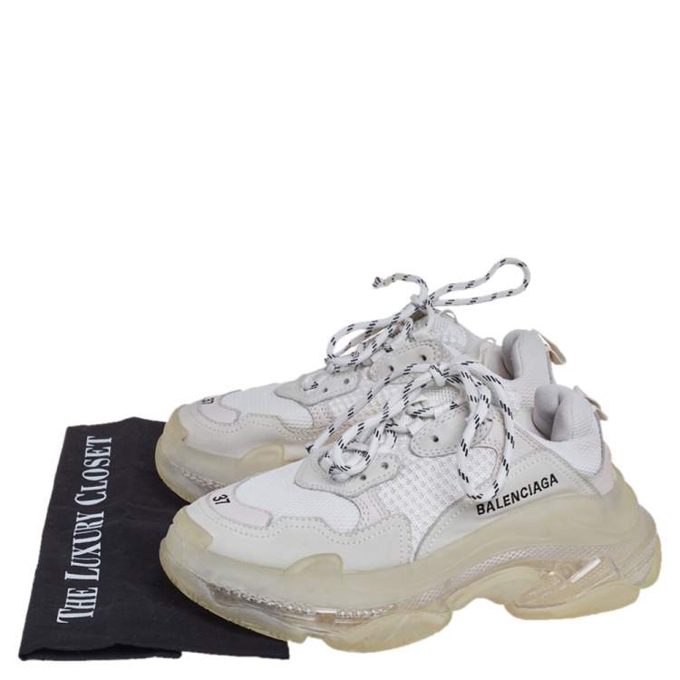 Pre Owned Balenciaga Grey Mesh And Leather Triple S Clear Sole Sneakers Size 37