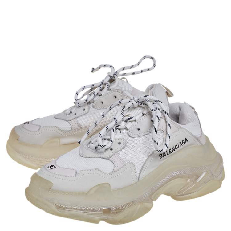 Pre Owned Balenciaga Grey Mesh And Leather Triple S Clear Sole Sneakers Size 37
