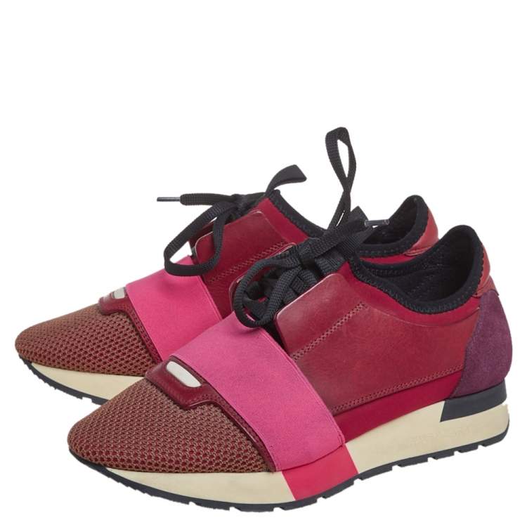 Pre Owned Balenciaga Multicolor Leather And Mesh Race Runner Sneakers Size 37