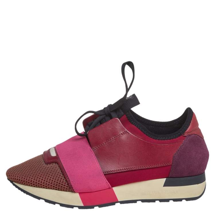 Pre Owned Balenciaga Multicolor Leather And Mesh Race Runner Sneakers Size 37