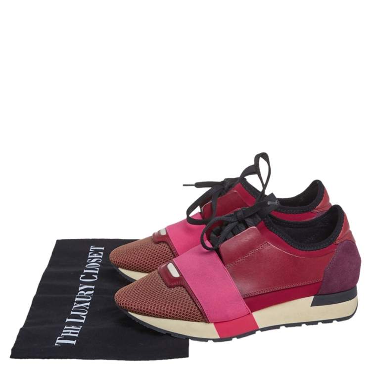 Pre Owned Balenciaga Multicolor Leather And Mesh Race Runner Sneakers Size 37