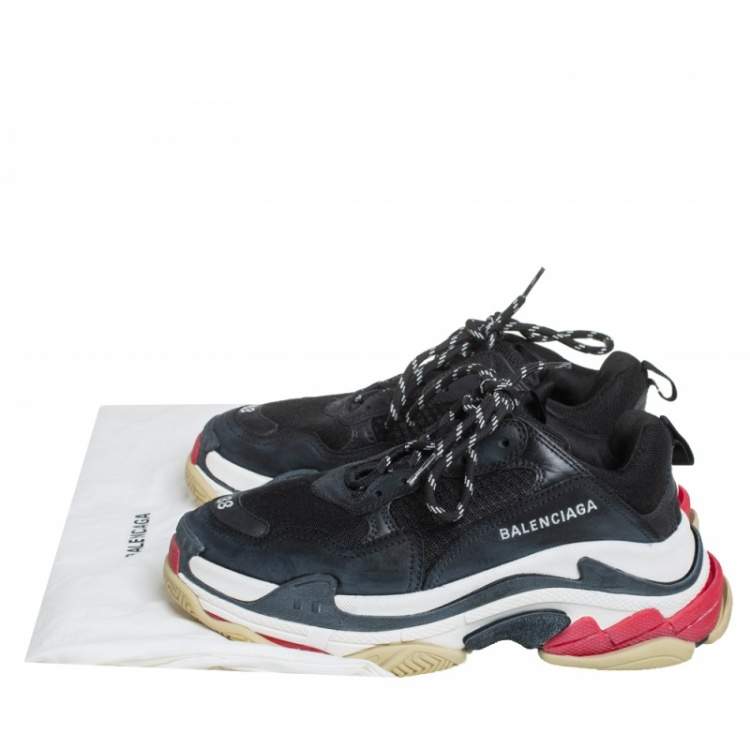 Pre Owned Balenciaga Black Leather And Mesh Triple S Clear  Sneakers Size 38