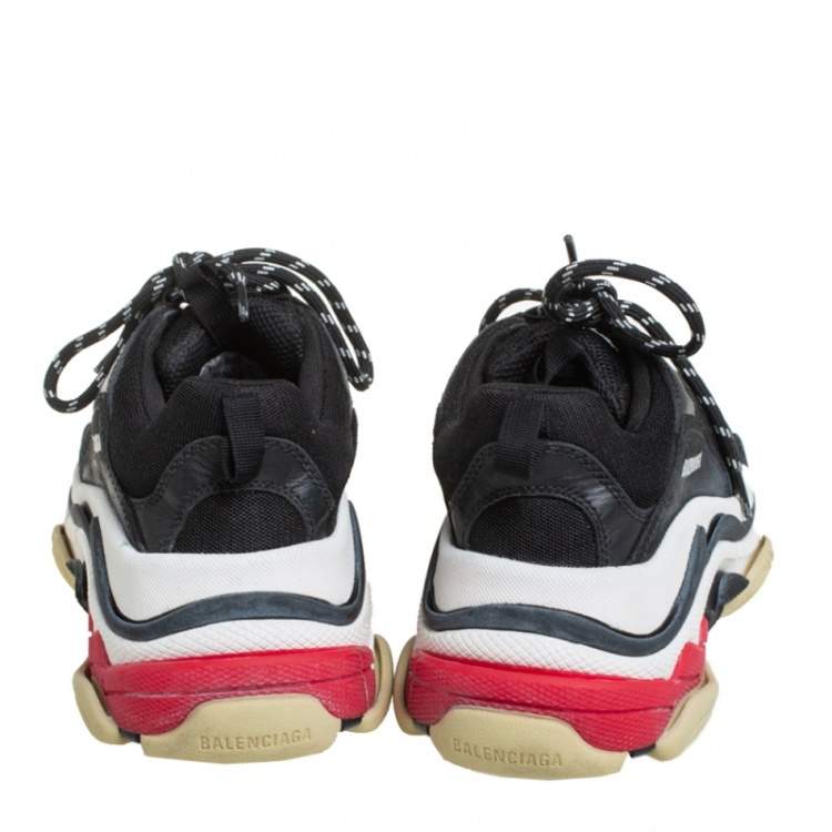 Pre Owned Balenciaga Black Leather And Mesh Triple S Clear  Sneakers Size 38