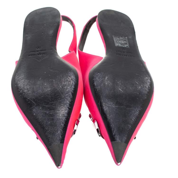 Pre Owned Balenciaga Pink Satin Knife Logo Embellished Flats Size 39
