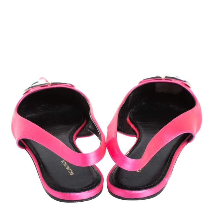 Pre Owned Balenciaga Pink Satin Knife Logo Embellished Flats Size 39