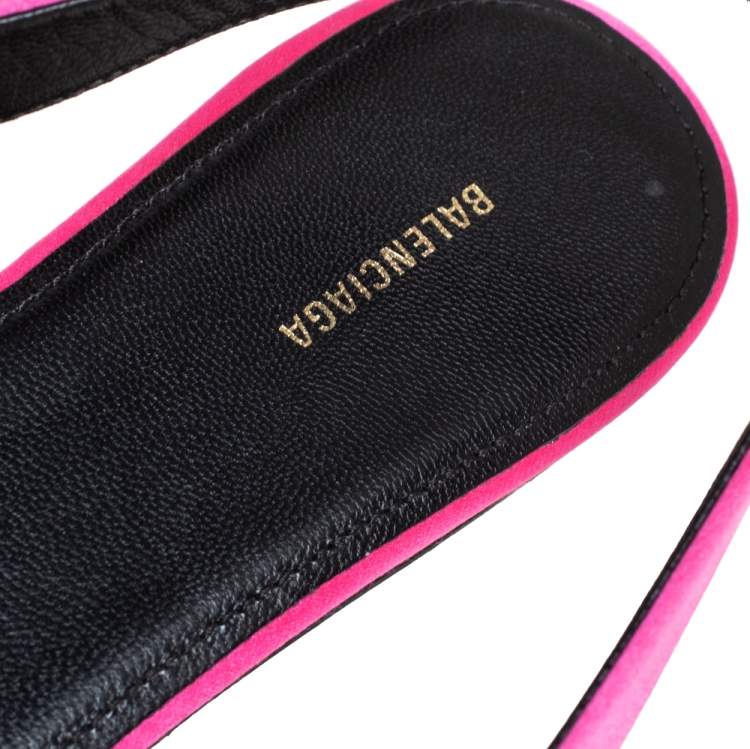 Pre Owned Balenciaga Pink Satin Knife Logo Embellished Flats Size 39