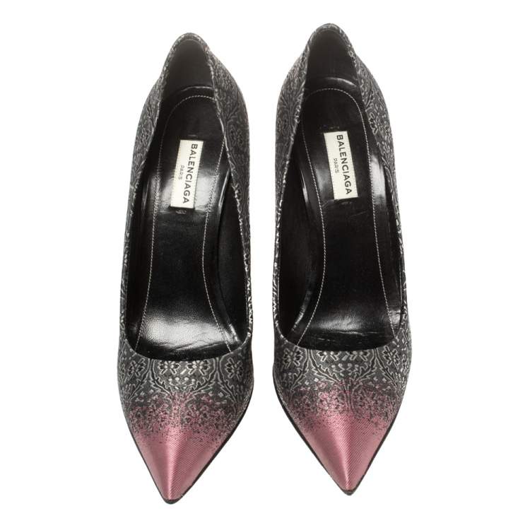 Pre Owned Balenciaga Multicolor Embroidered Ombre Detail Fabric Pointed Toe Pumps Size 39