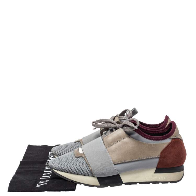 Pre Owned Balenciaga Multicolor Mesh And Suede Race Runners Low Top Sneakers Size 38