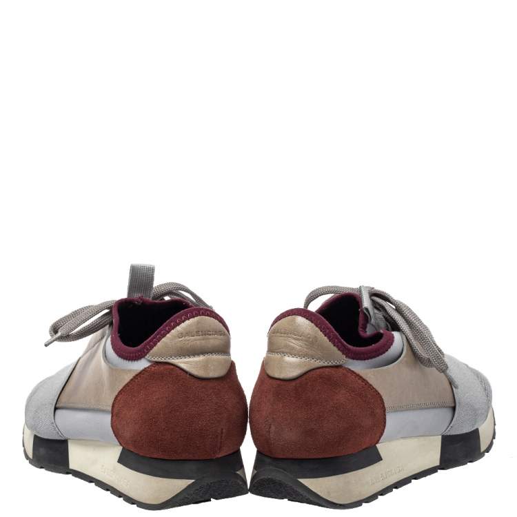 Pre Owned Balenciaga Multicolor Mesh And Suede Race Runners Low Top Sneakers Size 38