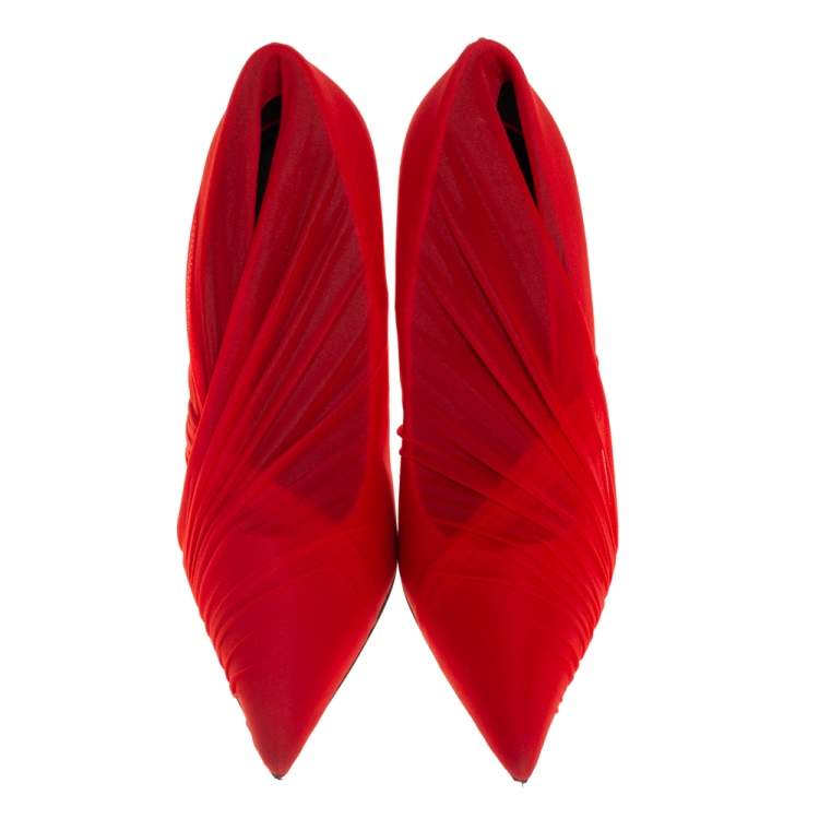Pre Owned Balenciaga Red Stretch Fabric Pointed Toe Pumps Size 39.5