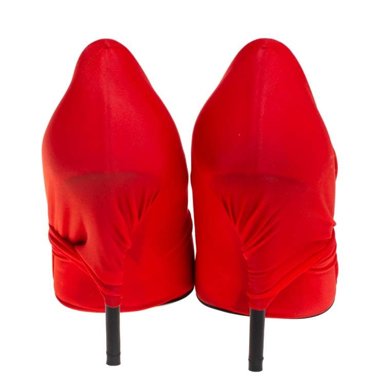 Pre Owned Balenciaga Red Stretch Fabric Pointed Toe Pumps Size 39.5
