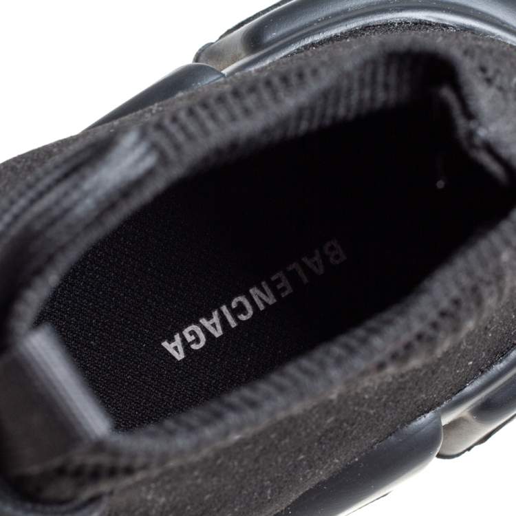 Pre Owned Balenciaga Black Knit Fabric Speed Trainer Lace Up Sneakers Size 37