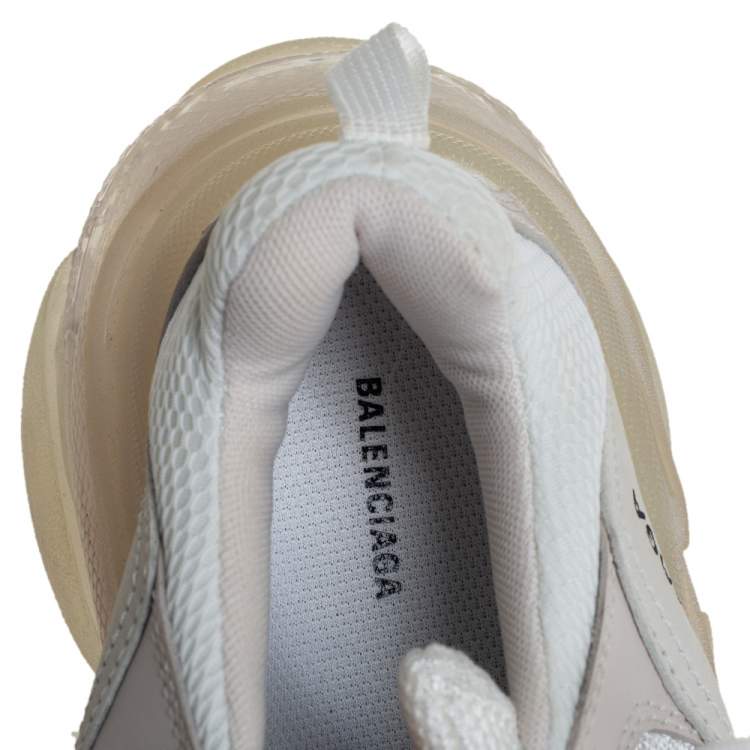 Pre Owned Balenciaga White Mesh And Leather Triple S Clear Sole Platform Sneakers Size 38