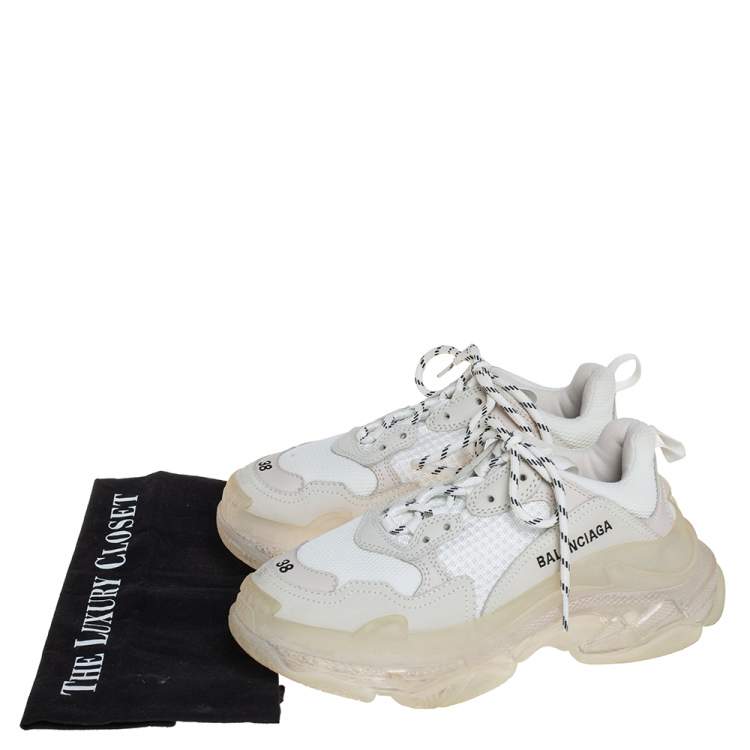 Pre Owned Balenciaga White Mesh And Leather Triple S Clear Sole Platform Sneakers Size 38