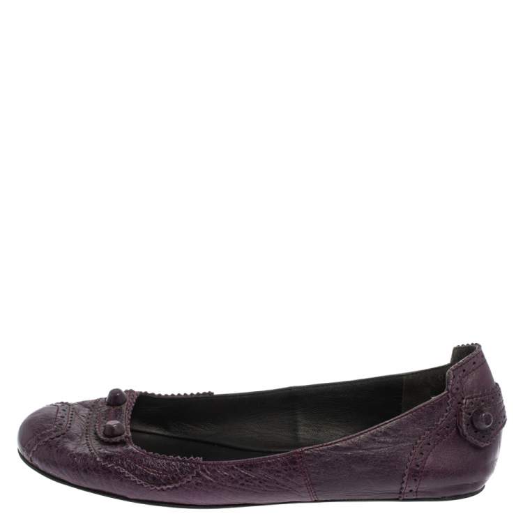 Pre Owned Balenciaga Purple Leather Coquelicot Brogue Ballet Flats Size 38.5