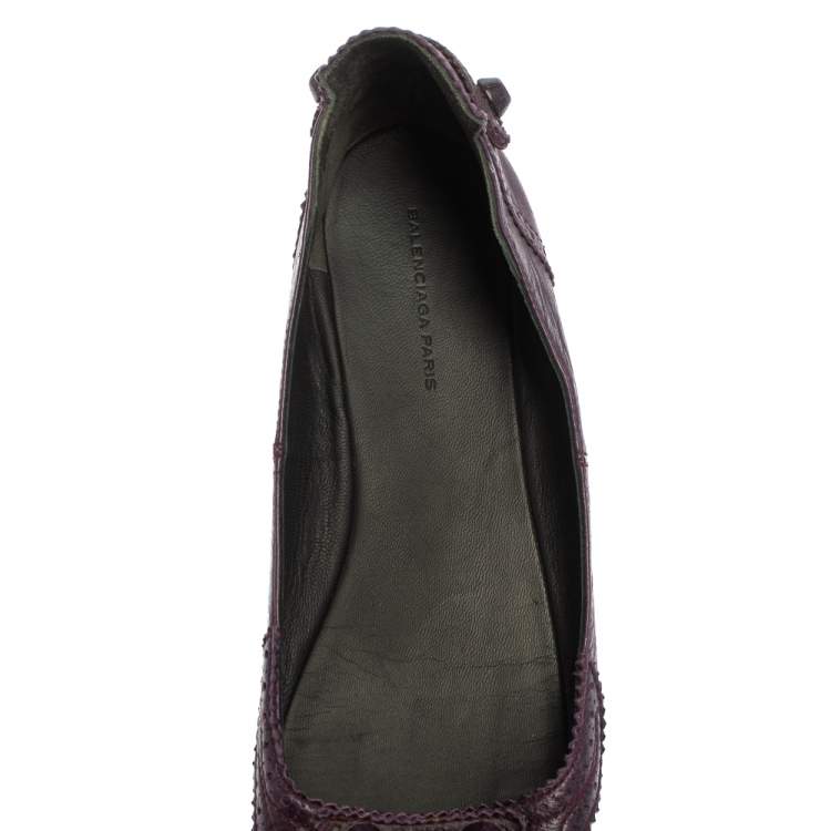 Pre Owned Balenciaga Purple Leather Coquelicot Brogue Ballet Flats Size 38.5