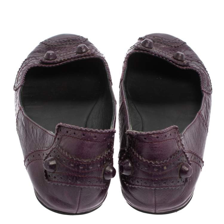 Pre Owned Balenciaga Purple Leather Coquelicot Brogue Ballet Flats Size 38.5
