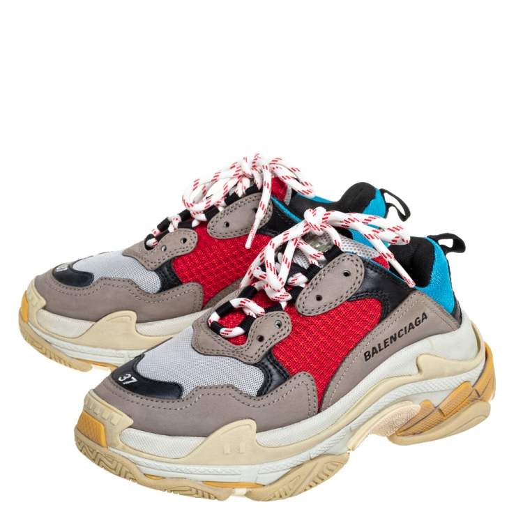Pre Owned Balenciaga Multicolor Mesh And Leather Triple S Low Top Sneakers Size 37