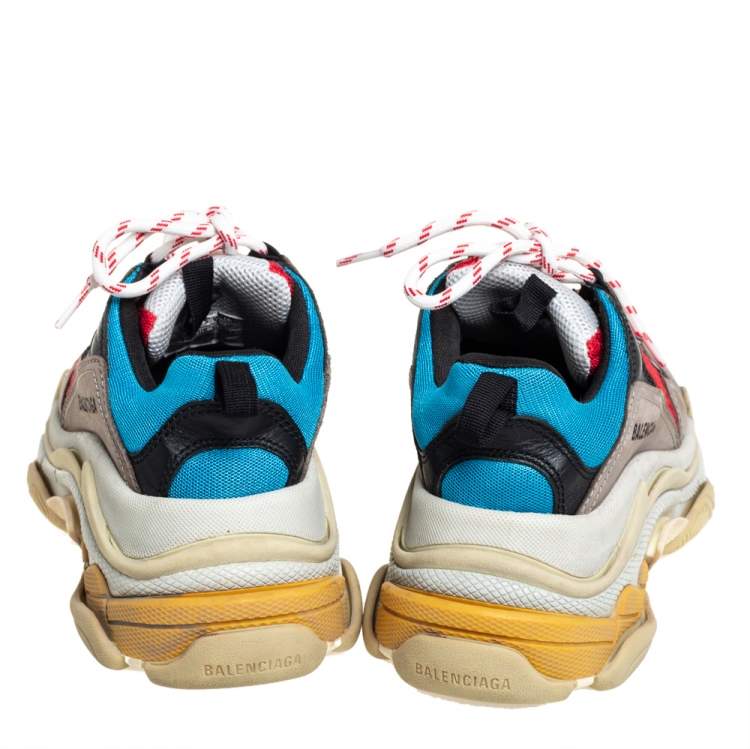 Pre Owned Balenciaga Multicolor Mesh And Leather Triple S Low Top Sneakers Size 37