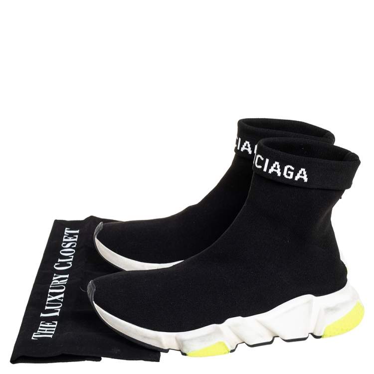 Pre Owned  Balenciaga Black Knit Fabric Speed Trainer Sneakers Size 39