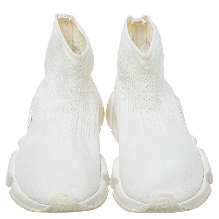 Pre Owned Balenciaga White Knit Fabric Speed Trainer Slip On Sneakers Size 40