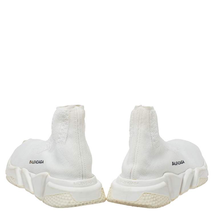 Pre Owned Balenciaga White Knit Fabric Speed Trainer Slip On Sneakers Size 40