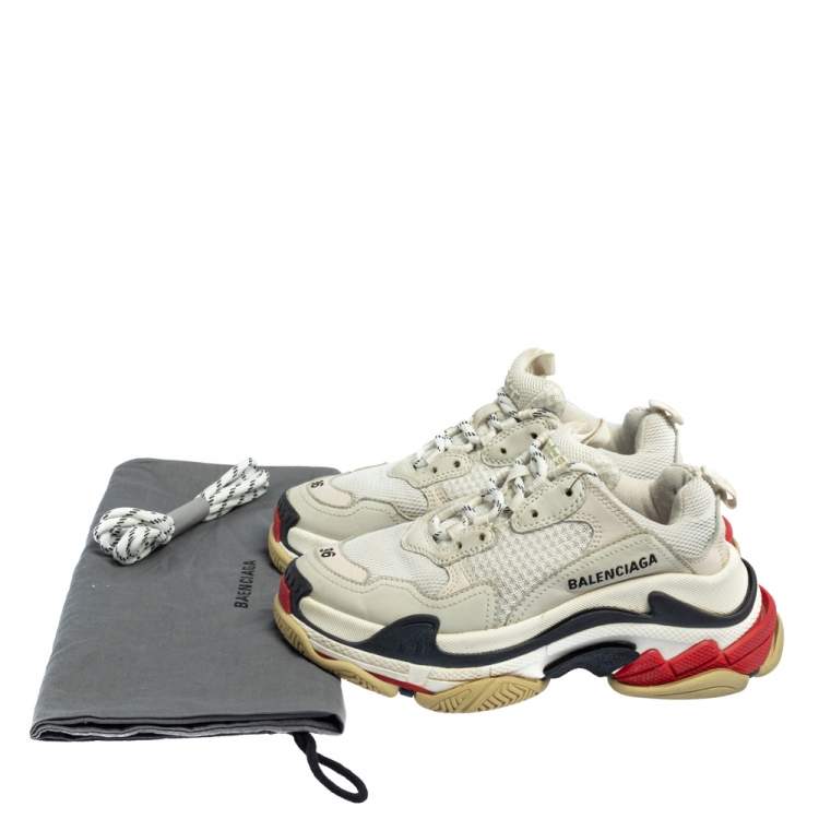 Pre Owned Balenciaga White Mesh And Leather Triple S Low Top Sneakers Size 36