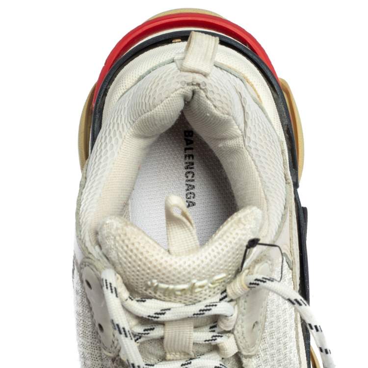 Pre Owned Balenciaga White Mesh And Leather Triple S Low Top Sneakers Size 36