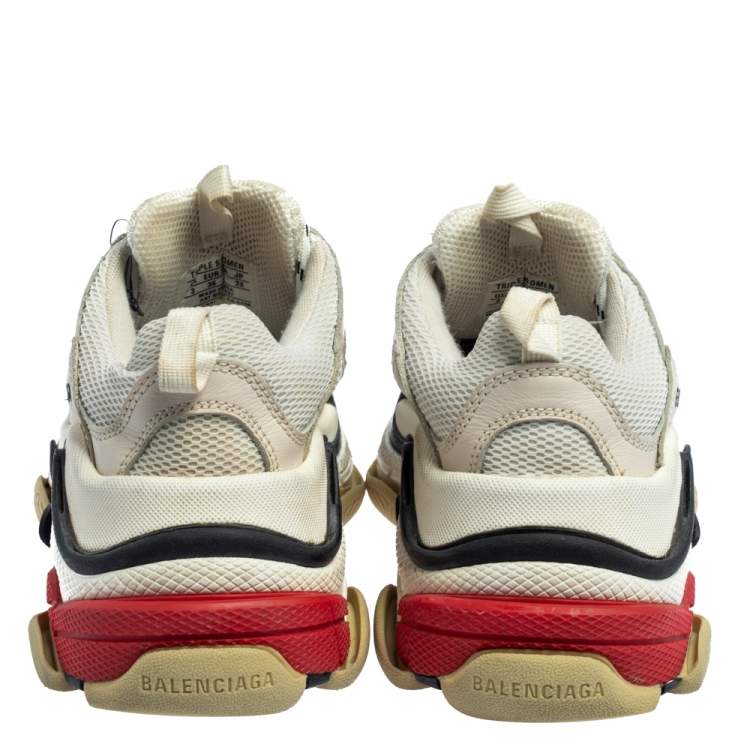 Pre Owned Balenciaga White Mesh And Leather Triple S Low Top Sneakers Size 36