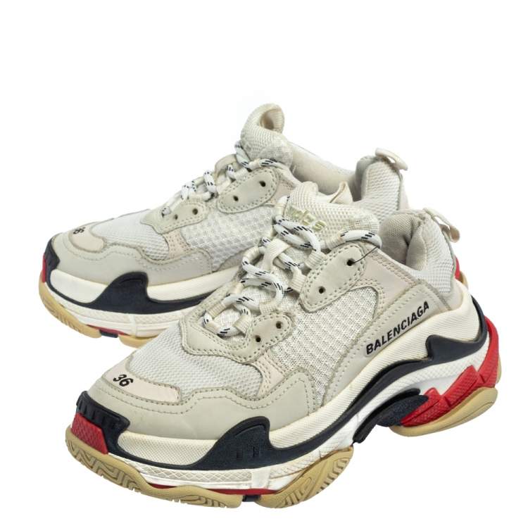 Pre Owned Balenciaga White Mesh And Leather Triple S Low Top Sneakers Size 36