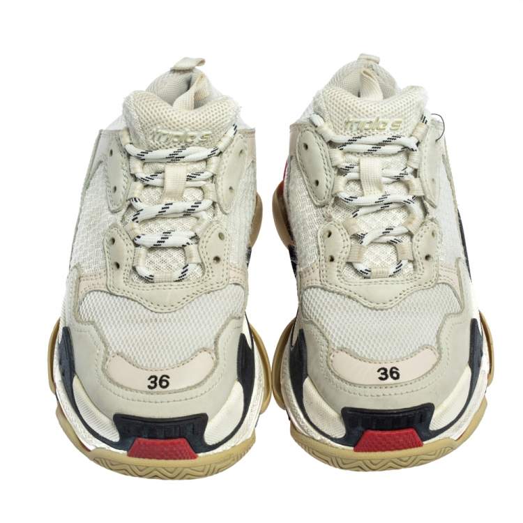 Pre Owned Balenciaga White Mesh And Leather Triple S Low Top Sneakers Size 36