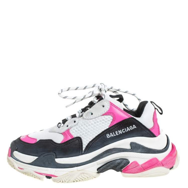 Pre Owned Balenciaga Multicolor Nubuck And Mesh Triple S Lace Up Sneaker Size 38