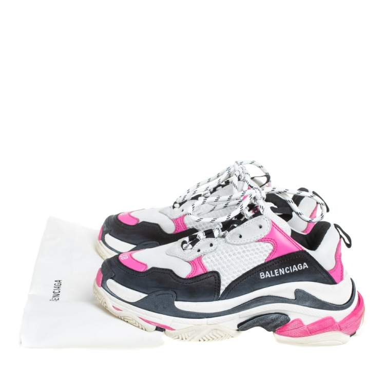 Pre Owned Balenciaga Multicolor Nubuck And Mesh Triple S Lace Up Sneaker Size 38