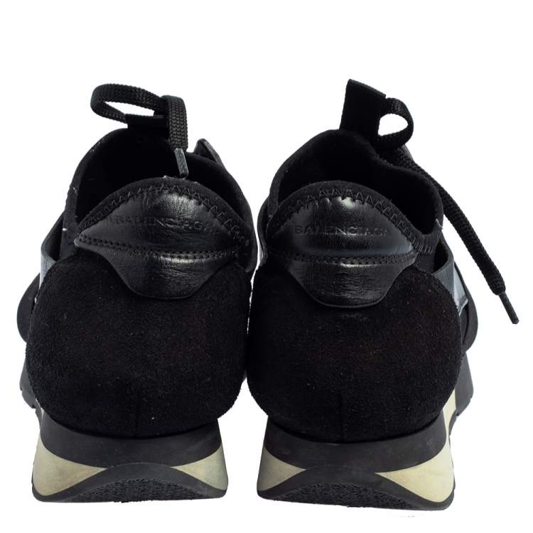 Pre Owned Balenciaga Black/White Leather And Mesh Race Runner Sneakers Size 38