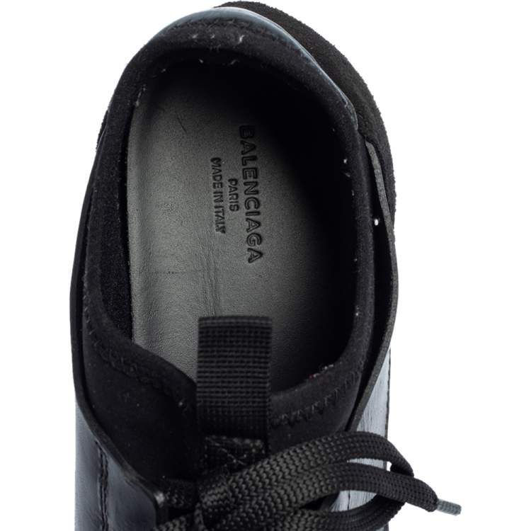 Pre Owned Balenciaga Black/White Leather And Mesh Race Runner Sneakers Size 38
