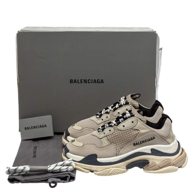 Pre Owned Balenciaga Beige Mesh And Leather Triple S Low Top Sneakers Size 38