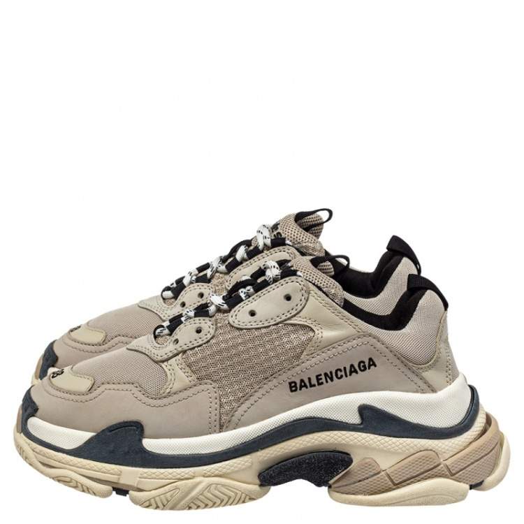 Pre Owned Balenciaga Beige Mesh And Leather Triple S Low Top Sneakers Size 38