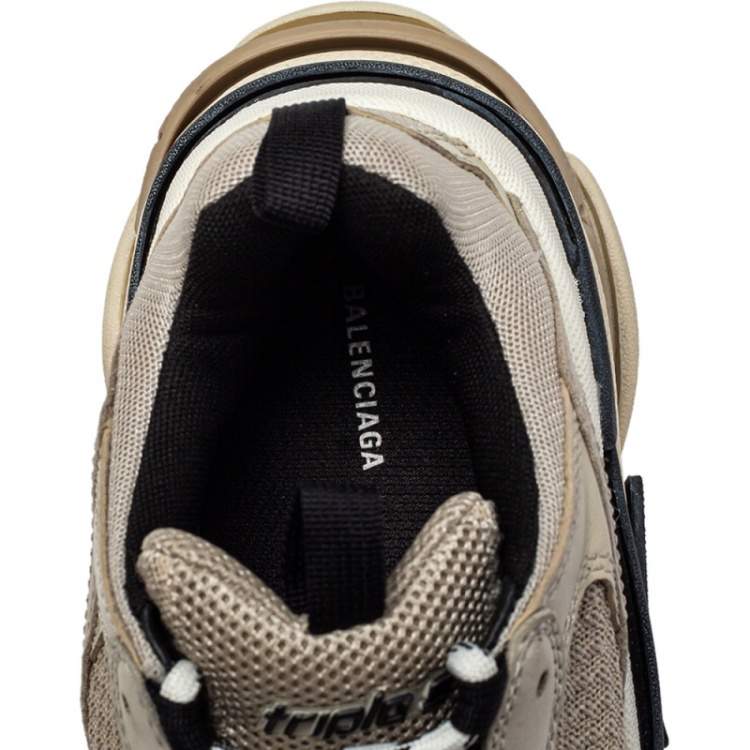 Pre Owned Balenciaga Beige Mesh And Leather Triple S Low Top Sneakers Size 38