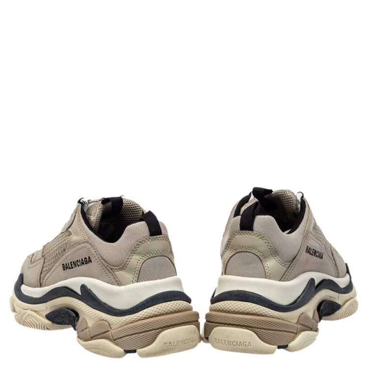 Pre Owned Balenciaga Beige Mesh And Leather Triple S Low Top Sneakers Size 38