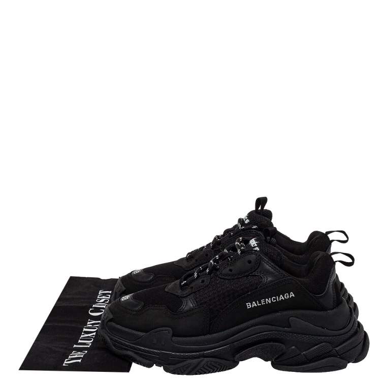 Pre Owned Balenciaga Black Leather And Mesh Triple S Low Top Sneakers Size 38