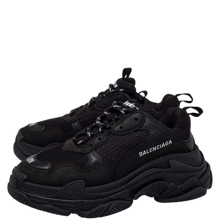 Pre Owned Balenciaga Black Leather And Mesh Triple S Low Top Sneakers Size 38