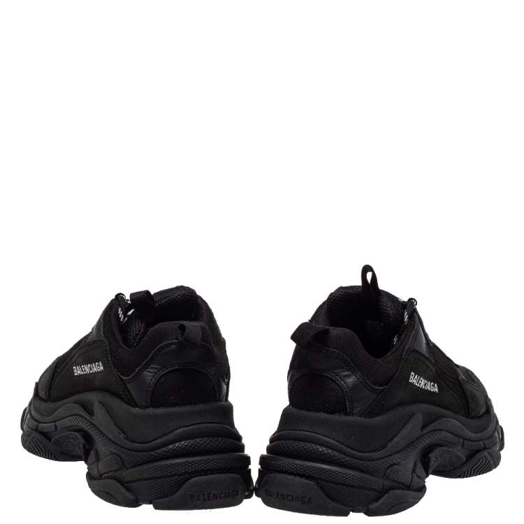 Pre Owned Balenciaga Black Leather And Mesh Triple S Low Top Sneakers Size 38