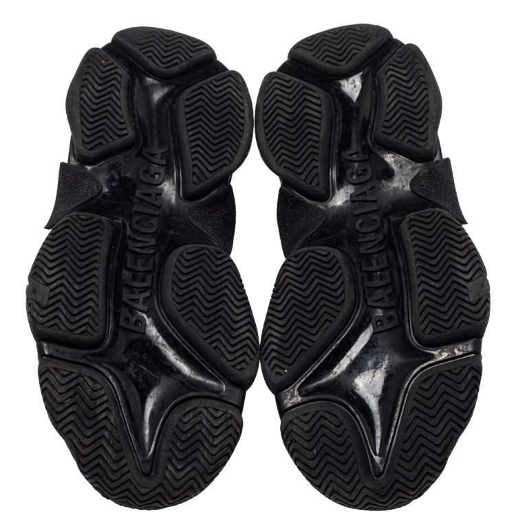 Pre Owned Balenciaga Black Leather And Mesh Triple S Low Top Sneakers Size 38