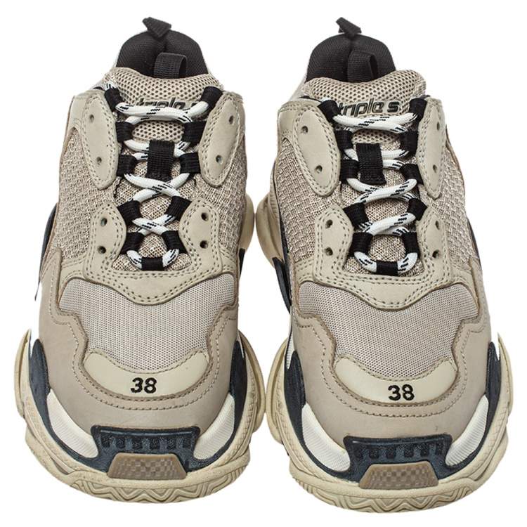 Pre Owned Balenciaga Multicolor Mesh And Leather Triple S Sneakers Size 38